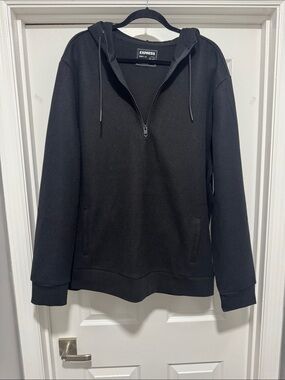 Express Men's Black Half-Zip Hoodie Sweater